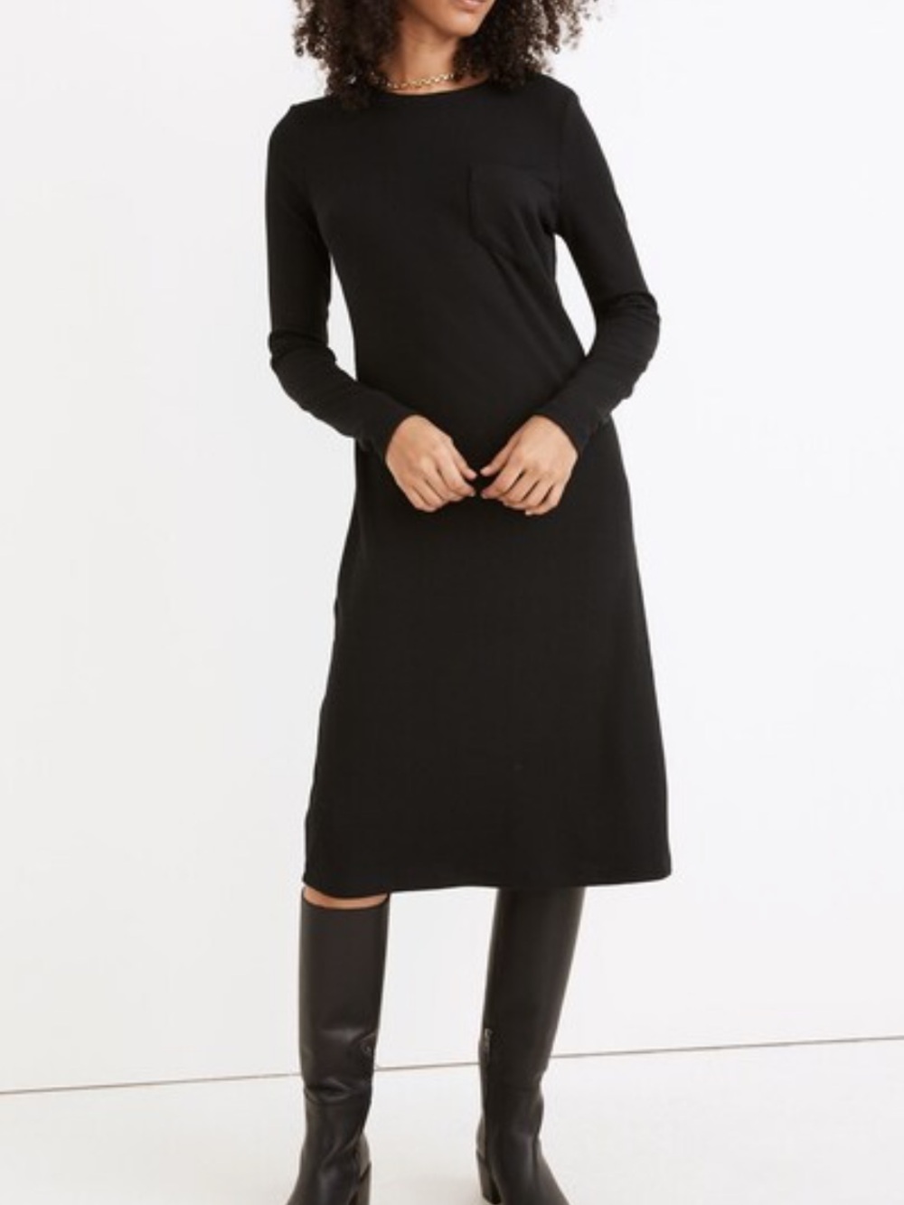Madewell Long-Sleeve Black Pocket Tee Dress - Size Medium